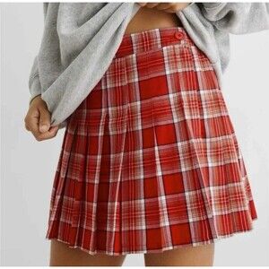Aerie Red Plaid Pleated Mini Skirt Size M Schoolgirl Preppy Tennis Y2K